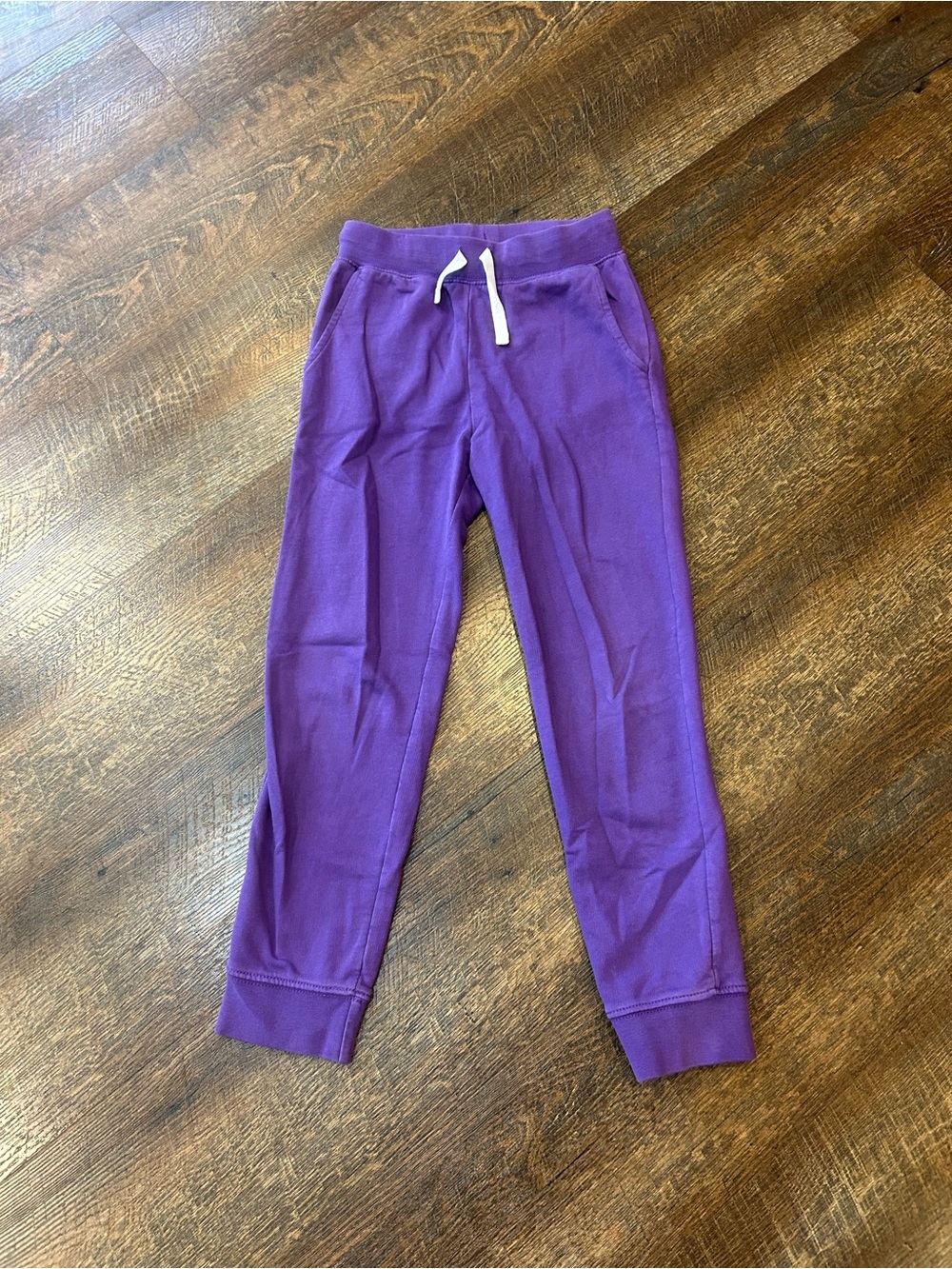 Hanna Andersson Purple Kids Jogger Sweatpants with White Drawstring